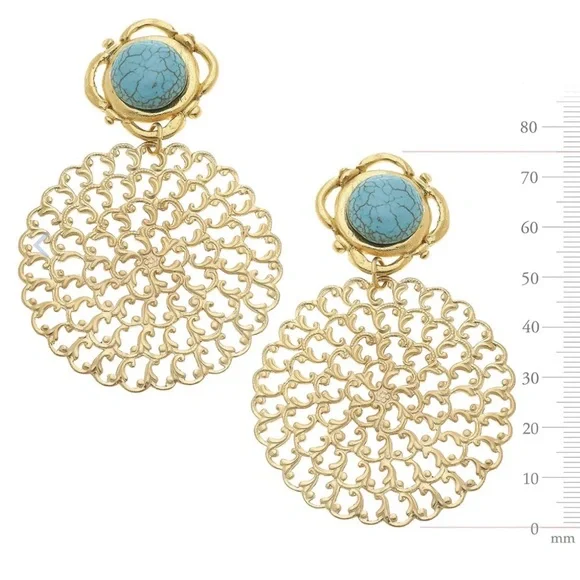 Susan Shaw Elegant Gold and Turquoise Filigree Earrings - Picture 3 of 10